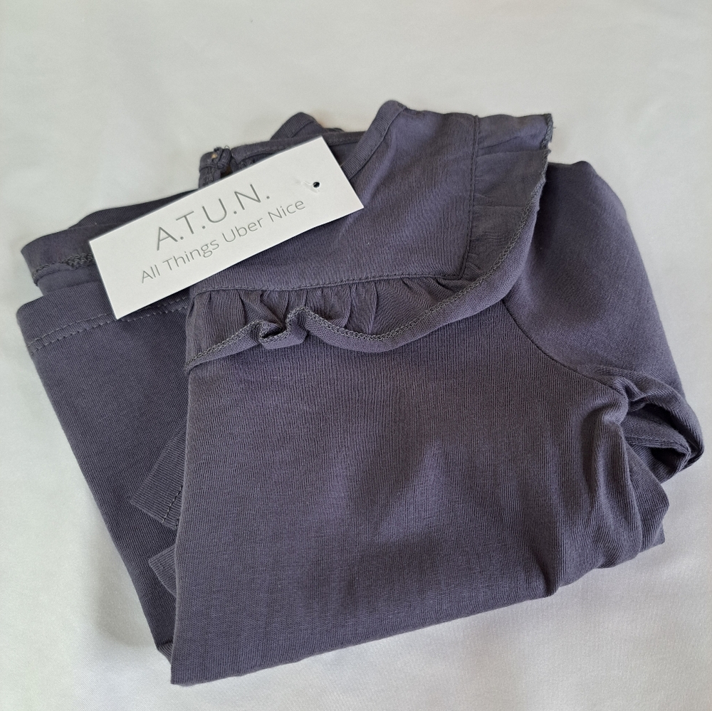 ATUN Long-Sleeve Ruffle Neck Top for Kids - Charcoal